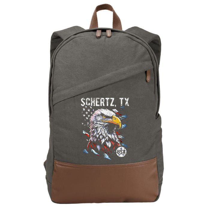 Schertz Texas Patriotic Eagle Usa Flag Cotton Canvas Backpack
