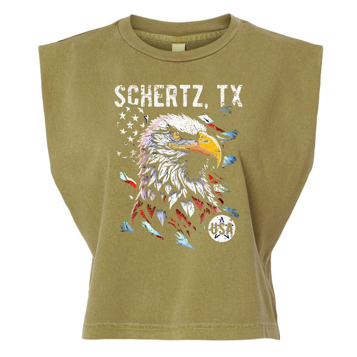 Schertz Texas Patriotic Eagle Usa Flag Garment-Dyed Women's Muscle Tee