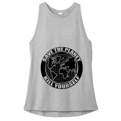 Save The Planet Kill Yourself Ladies PosiCharge Tri-Blend Wicking Tank