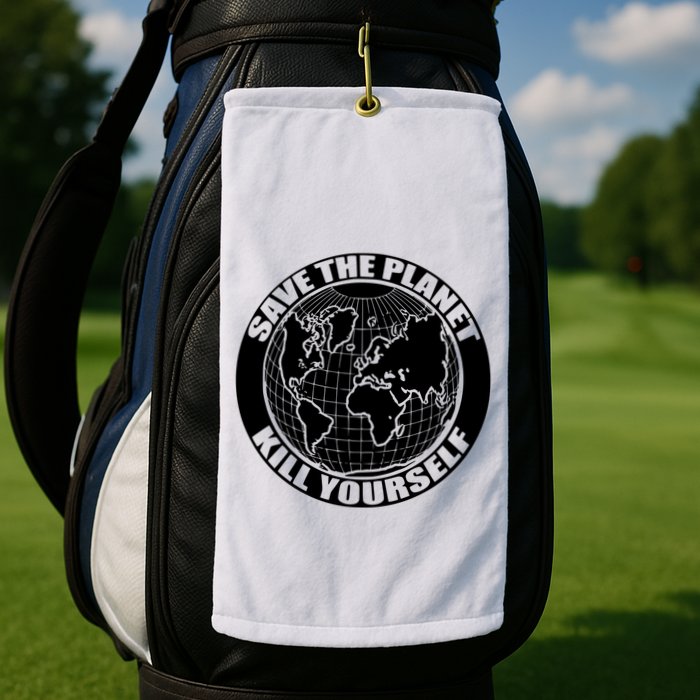 Save The Planet Kill Yourself Golf Towel