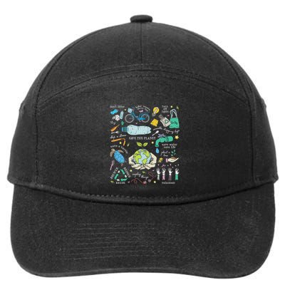 Save The Planet Reduce Reuse Recycle Earth Day Environmental 7-Panel Snapback Hat