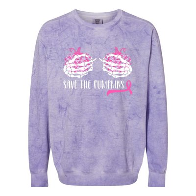 Save The Pumpkins Breast Cancer Awareness Halloween Colorblast Crewneck Sweatshirt