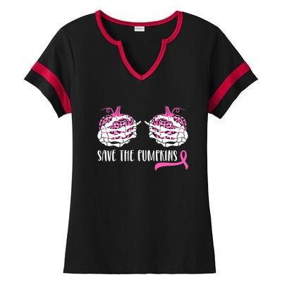 Save The Pumpkins Breast Cancer Awareness Halloween Ladies Halftime Notch Neck Tee