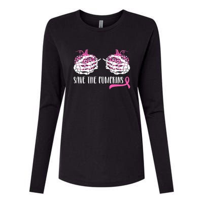 Save The Pumpkins Breast Cancer Awareness Halloween Womens Cotton Relaxed Long Sleeve T-Shirt