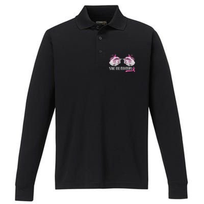 Save The Pumpkins Breast Cancer Awareness Halloween Performance Long Sleeve Polo