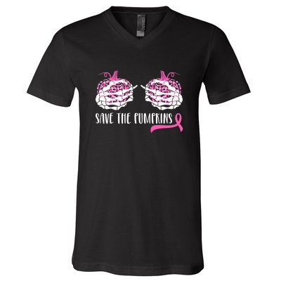 Save The Pumpkins Breast Cancer Awareness Halloween V-Neck T-Shirt