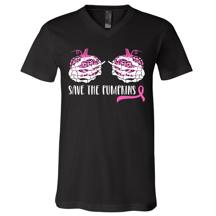 Save The Pumpkins Breast Cancer Awareness Halloween V-Neck T-Shirt