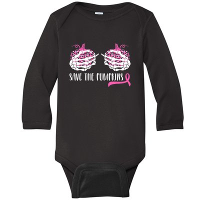 Save The Pumpkins Breast Cancer Awareness Halloween Baby Long Sleeve Bodysuit