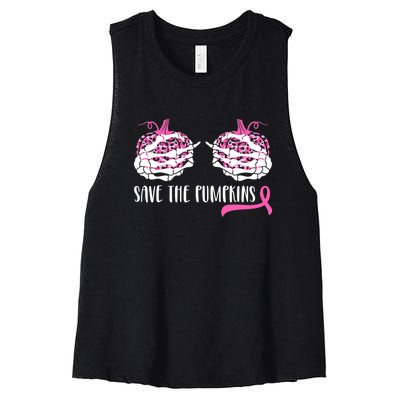 Save The Pumpkins Breast Cancer Awareness Halloween Women's Racerback Cropped Tank