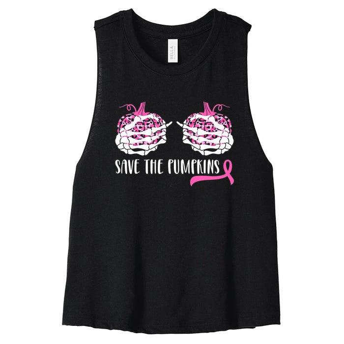 Save The Pumpkins Breast Cancer Awareness Halloween Women's Racerback Cropped Tank