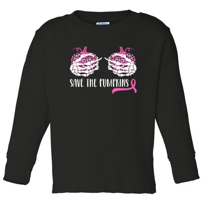 Save The Pumpkins Breast Cancer Awareness Halloween Toddler Long Sleeve Shirt