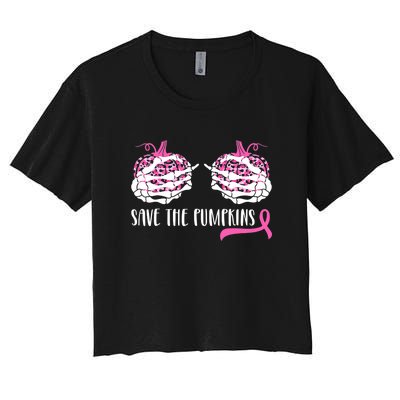 Save The Pumpkins Breast Cancer Awareness Halloween Women's Crop Top Tee