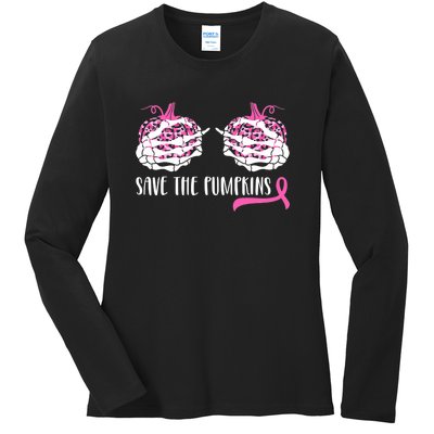 Save The Pumpkins Breast Cancer Awareness Halloween Ladies Long Sleeve Shirt