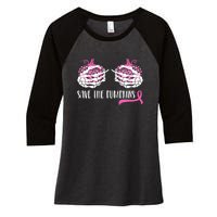 Save The Pumpkins Breast Cancer Awareness Halloween Women's Tri-Blend 3/4-Sleeve Raglan Shirt