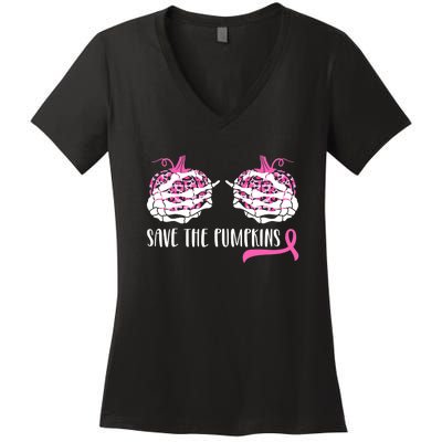 Save The Pumpkins Breast Cancer Awareness Halloween Women's V-Neck T-Shirt