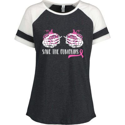 Save The Pumpkins Breast Cancer Awareness Halloween Enza Ladies Jersey Colorblock Tee