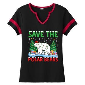 Save The Polar Bears Christmas Tree Santa Hat Snowflakes Gift Ladies Halftime Notch Neck Tee