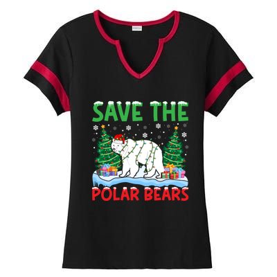 Save The Polar Bears Christmas Tree Santa Hat Snowflakes Gift Ladies Halftime Notch Neck Tee