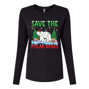 Save The Polar Bears Christmas Tree Santa Hat Snowflakes Gift Womens Cotton Relaxed Long Sleeve T-Shirt