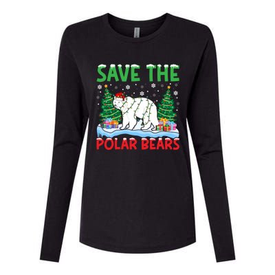 Save The Polar Bears Christmas Tree Santa Hat Snowflakes Gift Womens Cotton Relaxed Long Sleeve T-Shirt