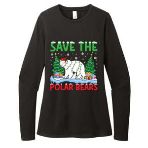 Save The Polar Bears Christmas Tree Santa Hat Snowflakes Gift Womens CVC Long Sleeve Shirt