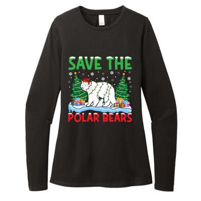 Save The Polar Bears Christmas Tree Santa Hat Snowflakes Gift Womens CVC Long Sleeve Shirt