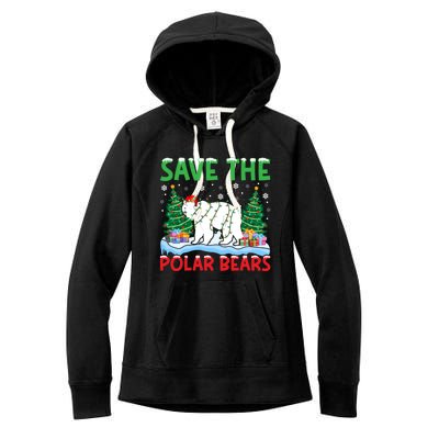 Save The Polar Bears Christmas Tree Santa Hat Snowflakes Gift Women's Fleece Hoodie