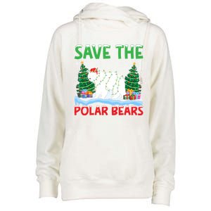 Save The Polar Bears Christmas Tree Santa Hat Snowflakes Gift Womens Funnel Neck Pullover Hood