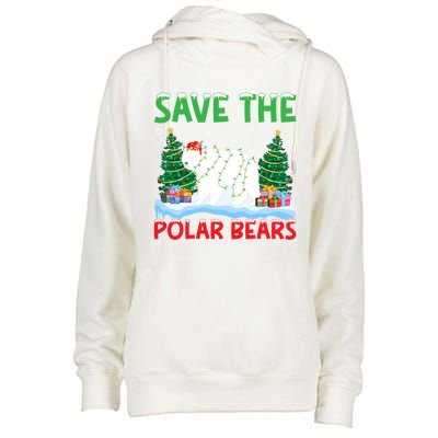 Save The Polar Bears Christmas Tree Santa Hat Snowflakes Gift Womens Funnel Neck Pullover Hood