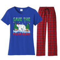 Save The Polar Bears Christmas Tree Santa Hat Snowflakes Gift Women's Flannel Pajama Set