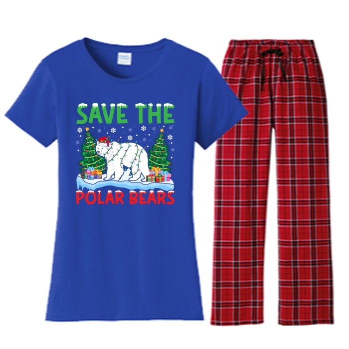 Save The Polar Bears Christmas Tree Santa Hat Snowflakes Gift Women's Flannel Pajama Set