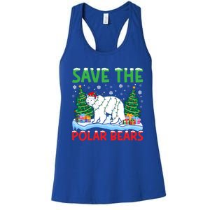 Save The Polar Bears Christmas Tree Santa Hat Snowflakes Gift Women's Racerback Tank