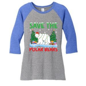 Save The Polar Bears Christmas Tree Santa Hat Snowflakes Gift Women's Tri-Blend 3/4-Sleeve Raglan Shirt