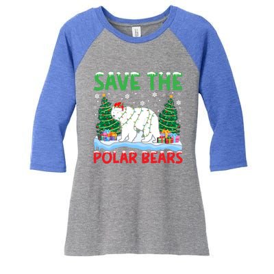 Save The Polar Bears Christmas Tree Santa Hat Snowflakes Gift Women's Tri-Blend 3/4-Sleeve Raglan Shirt