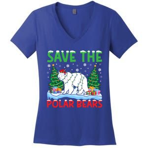 Save The Polar Bears Christmas Tree Santa Hat Snowflakes Gift Women's V-Neck T-Shirt