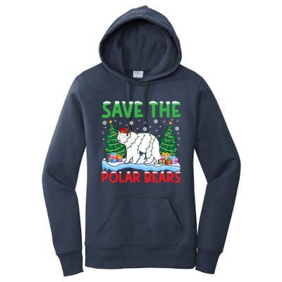 Save The Polar Bears Christmas Tree Santa Hat Snowflakes Gift Women's Pullover Hoodie