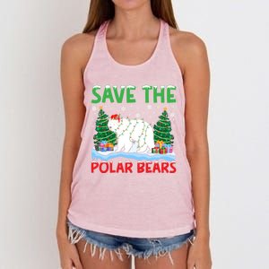 Save The Polar Bears Christmas Tree Santa Hat Snowflakes Gift Women's Knotted Racerback Tank