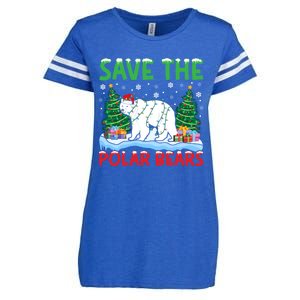 Save The Polar Bears Christmas Tree Santa Hat Snowflakes Gift Enza Ladies Jersey Football T-Shirt