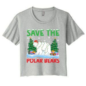 Save The Polar Bears Christmas Tree Santa Hat Snowflakes Gift Women's Crop Top Tee