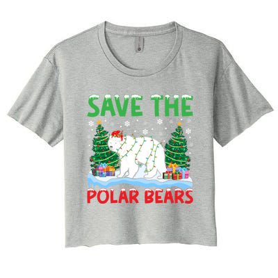 Save The Polar Bears Christmas Tree Santa Hat Snowflakes Gift Women's Crop Top Tee