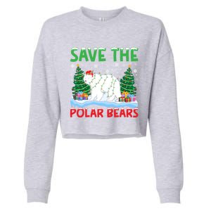 Save The Polar Bears Christmas Tree Santa Hat Snowflakes Gift Cropped Pullover Crew