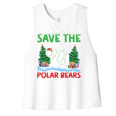 Save The Polar Bears Christmas Tree Santa Hat Snowflakes Gift Women's Racerback Cropped Tank