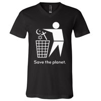 Save The Planet Humanist Anti Religion Atheist Atheism V-Neck T-Shirt