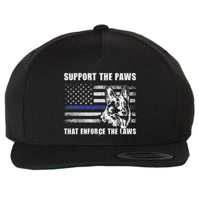 Support The Paws That Enforce The Laws Blue Line K9 Police Wool Snapback Cap