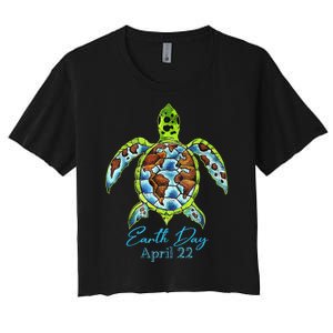 Sea Turtle Planet Funny Love World Environment Earth Day Women's Crop Top Tee