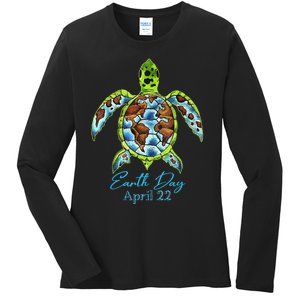 Sea Turtle Planet Funny Love World Environment Earth Day Ladies Long Sleeve Shirt