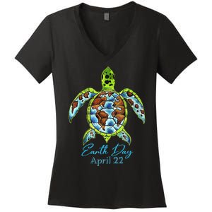 Sea Turtle Planet Funny Love World Environment Earth Day Women's V-Neck T-Shirt