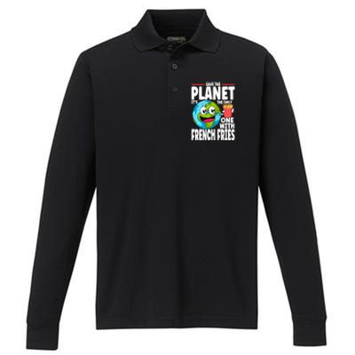 Save The Planet Its The Only One With French Fries Earth Day Gift Performance Long Sleeve Polo