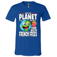 Save The Planet Its The Only One With French Fries Earth Day Gift V-Neck T-Shirt