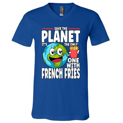 Save The Planet Its The Only One With French Fries Earth Day Gift V-Neck T-Shirt